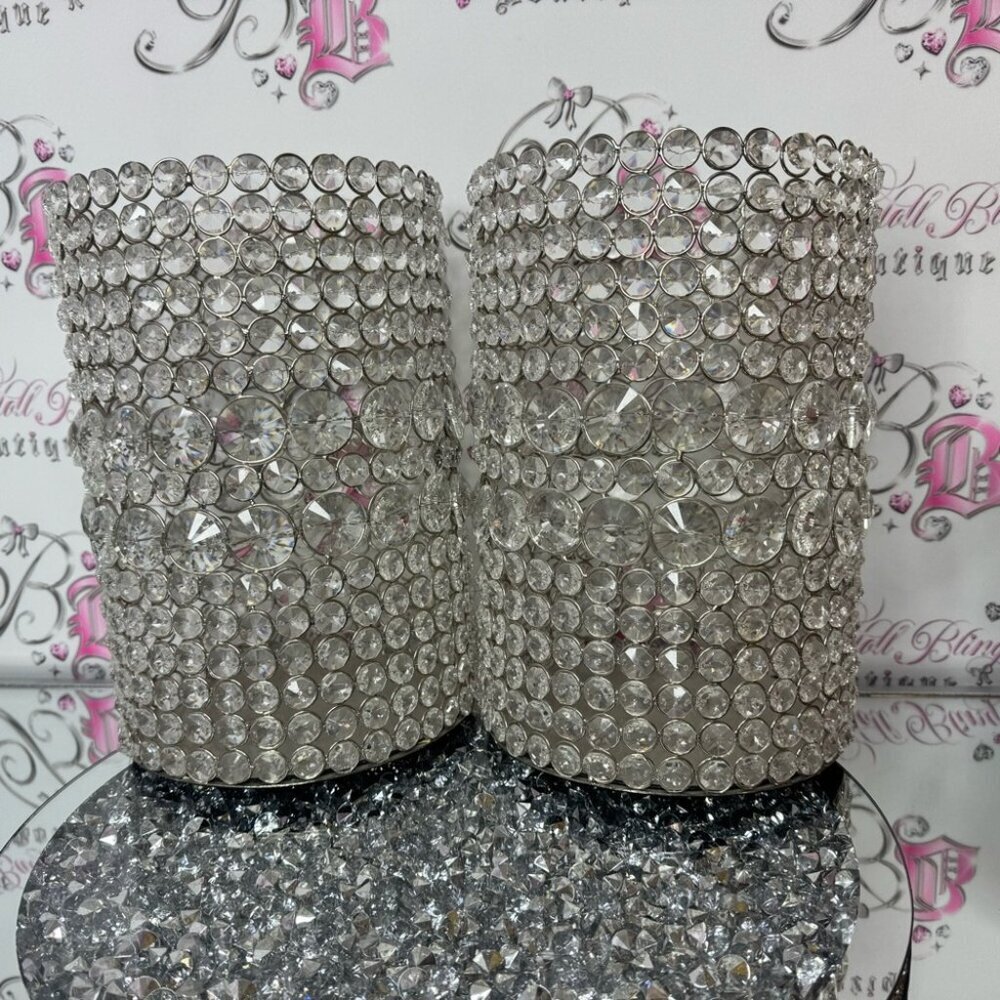 2 Crystal Embellished baskets / bins large rhinestone bling Candle Holders